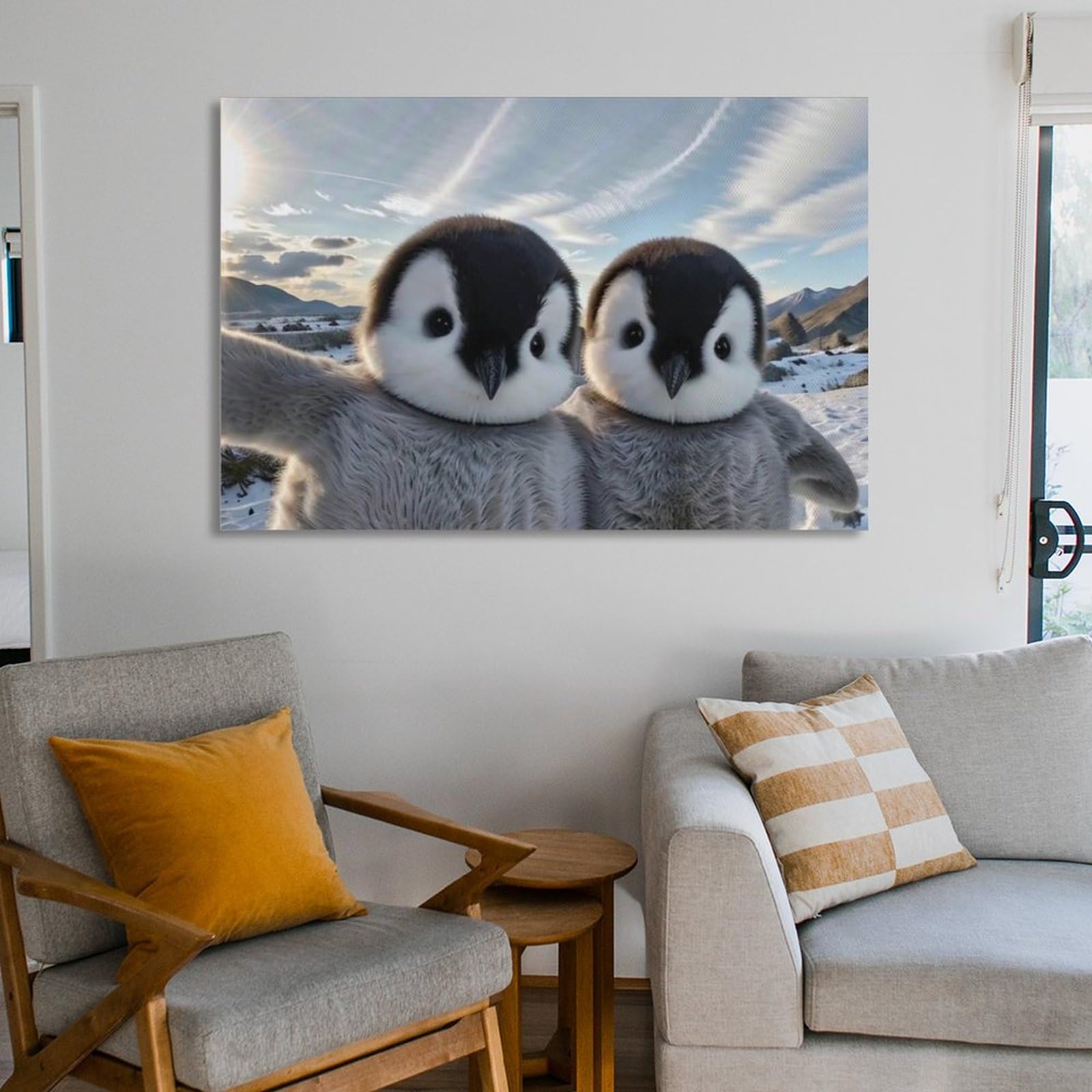 Amazon.co.jp: 雪の上で自撮りする2羽のペンギン アートパネル